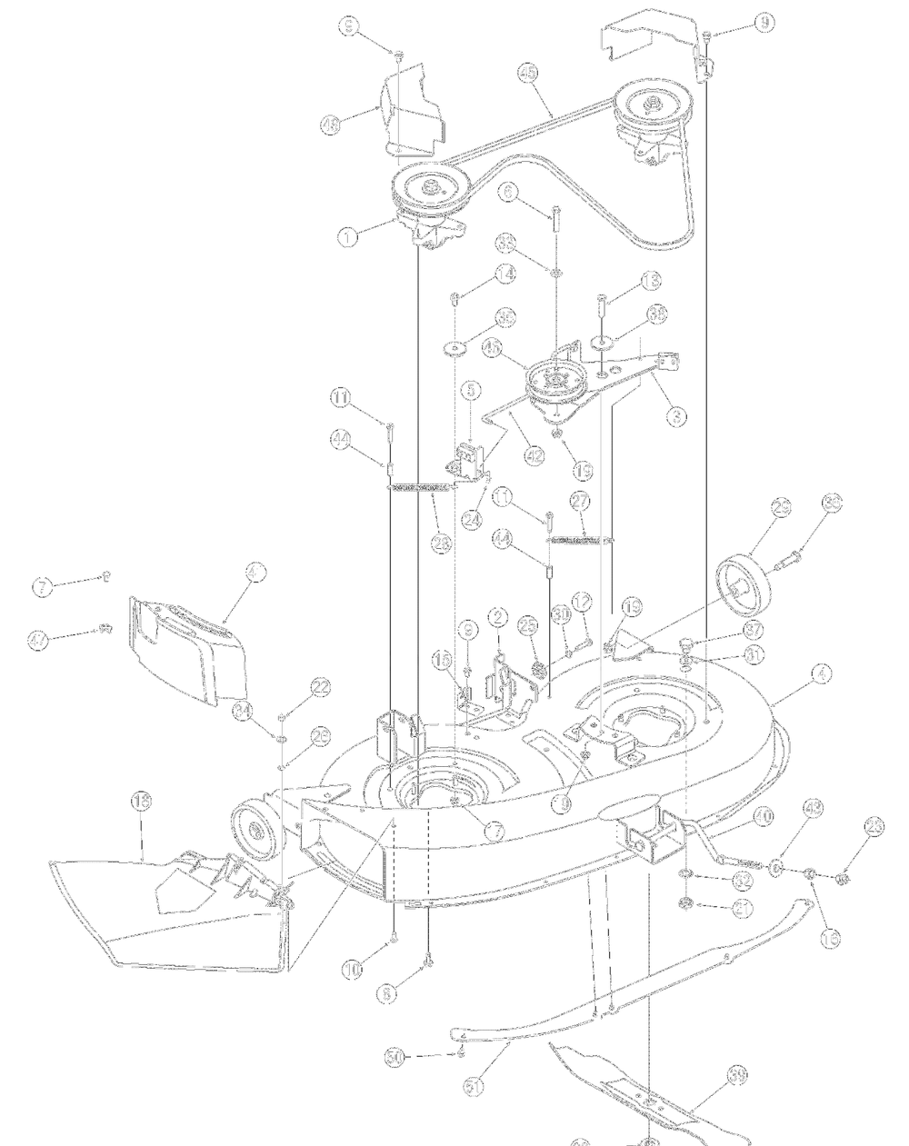 Deck Assembly 38 Inch Diagram and Parts List for 13A1762F729 2007 Yard Machines Lawn Tractor
